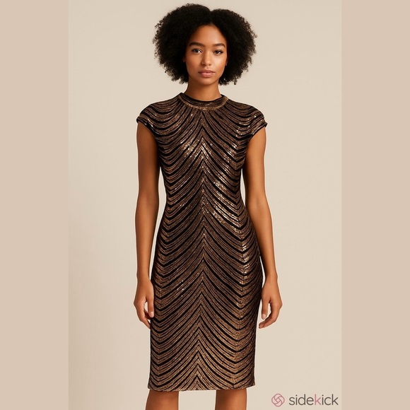 SHEIN Dresses & Skirts - SHEIN Black and Gold Sequin Short Sleeve Party Dress - Size 12